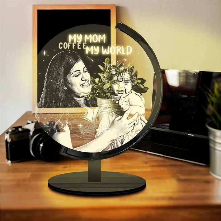 Photo Personalized "My Mom My World" Engraved Acrylic Lamp For Mothers