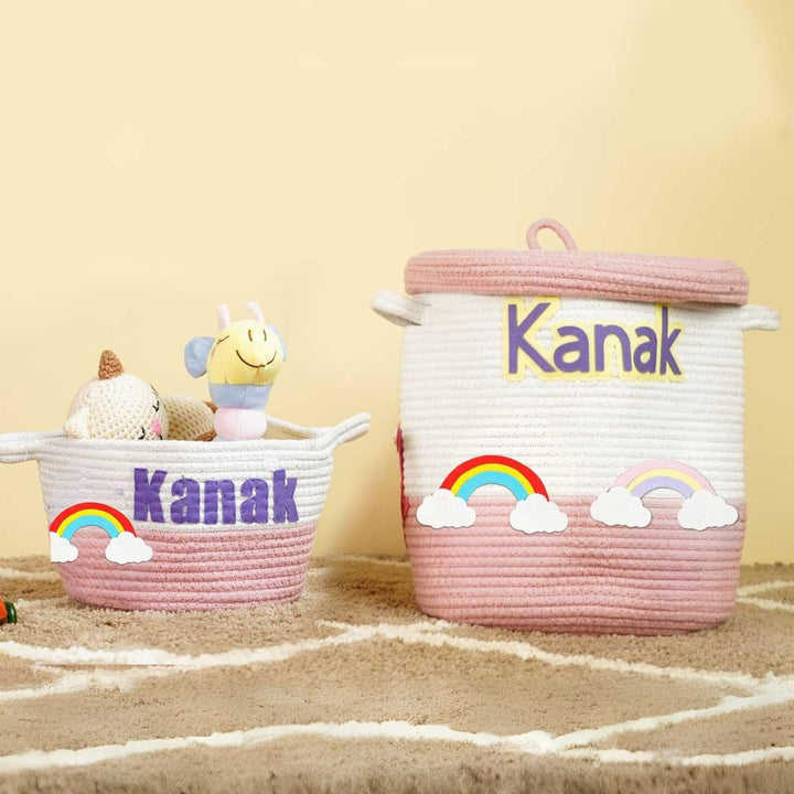 Handmade Personalized Rainbow Themed Kids Rope Basket