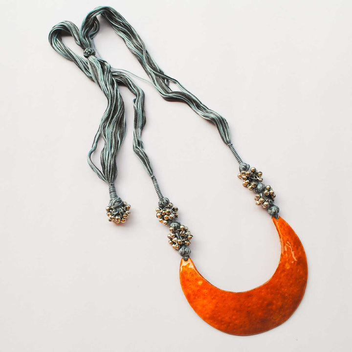 Handmade New Moon Shaped Ghungroo Copper Enamel Necklace