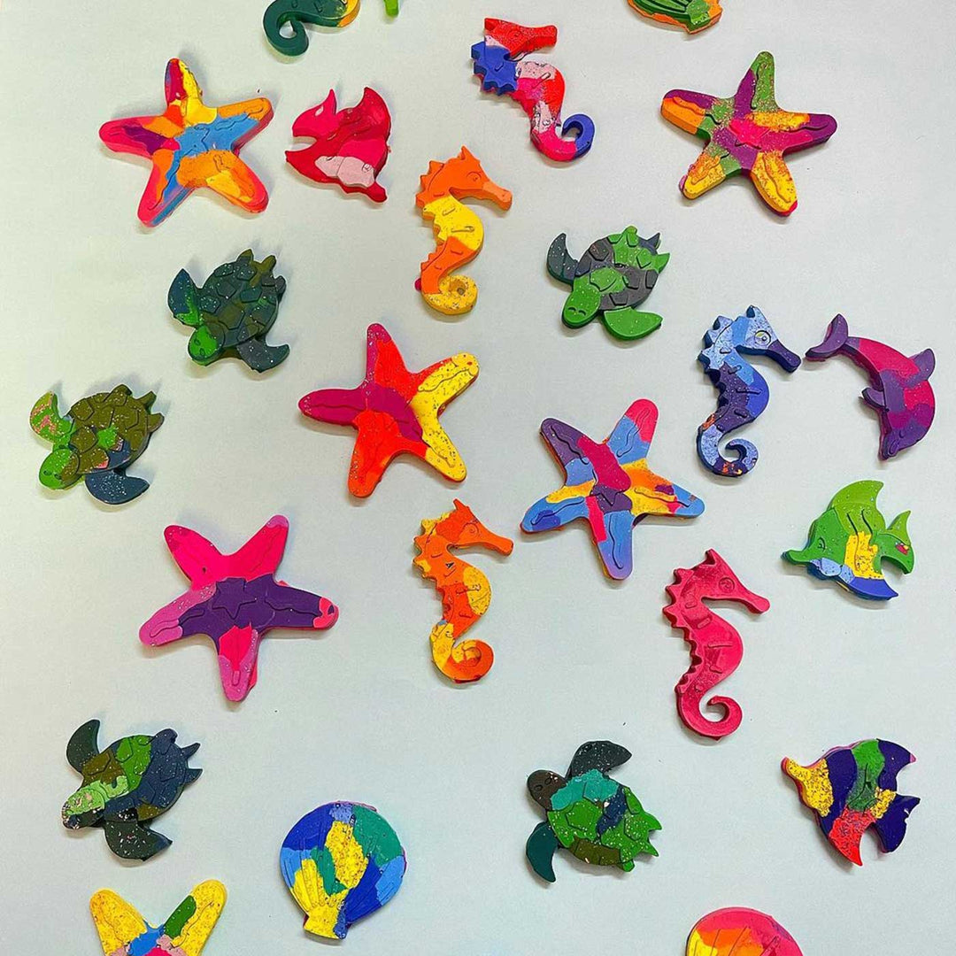 Handmade Non-Toxic Under the Sea Assorted Marbled Crayons | Set Of 8