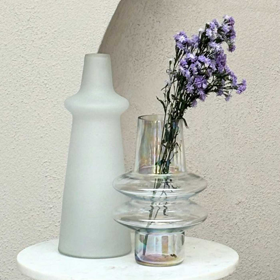 Handmade Iridescent Ripple Glass Vase | 12 inch