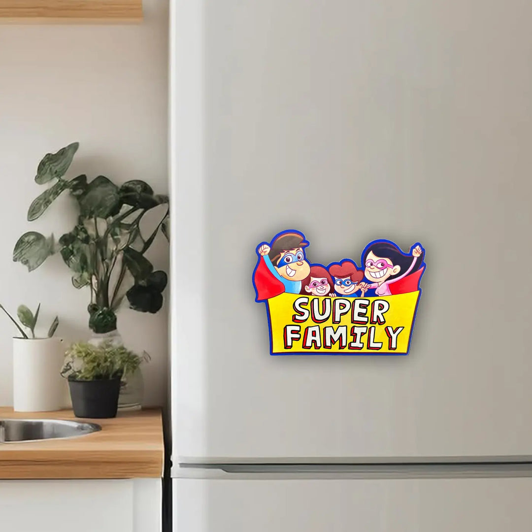 Printed "Super Family" MDF Wood Fridge Magnet