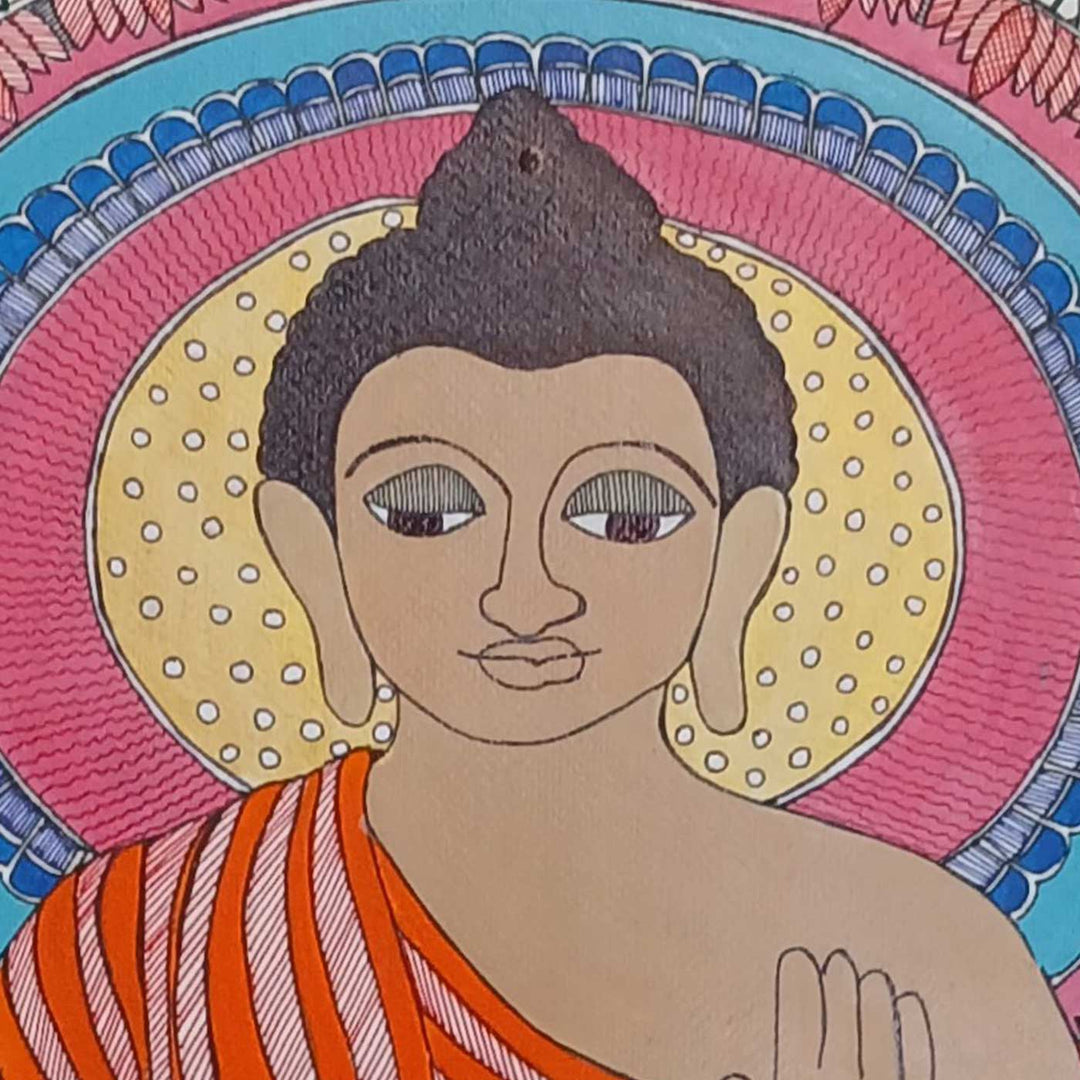 24 x 16 Inch | Buddha | Original Hand Painted Madhubani Painting | Acrylic Paints On Paper