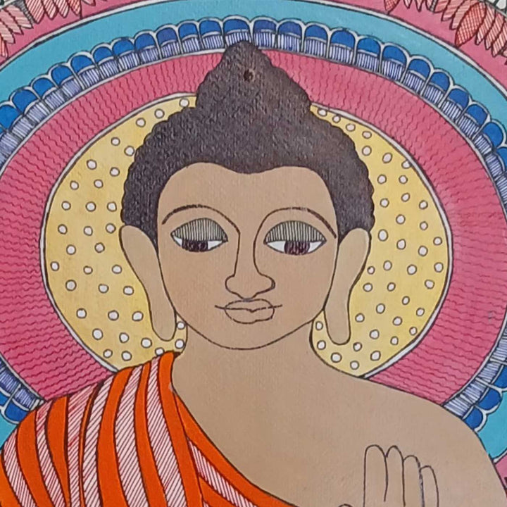 24 x 16 Inch | Buddha | Original Hand Painted Madhubani Painting | Acrylic Paints On Paper