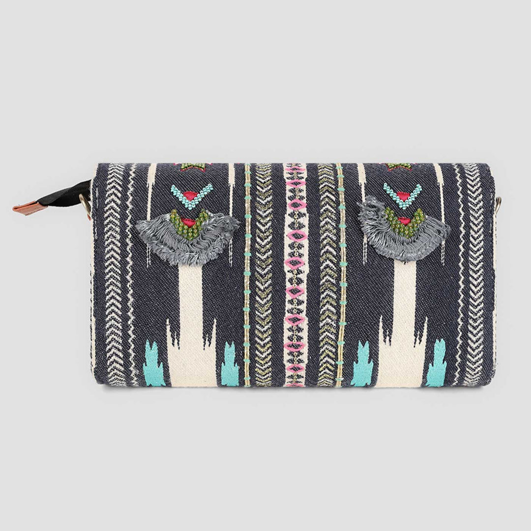 Handmade Embroidered Grey Color Jacquard Sling Bag