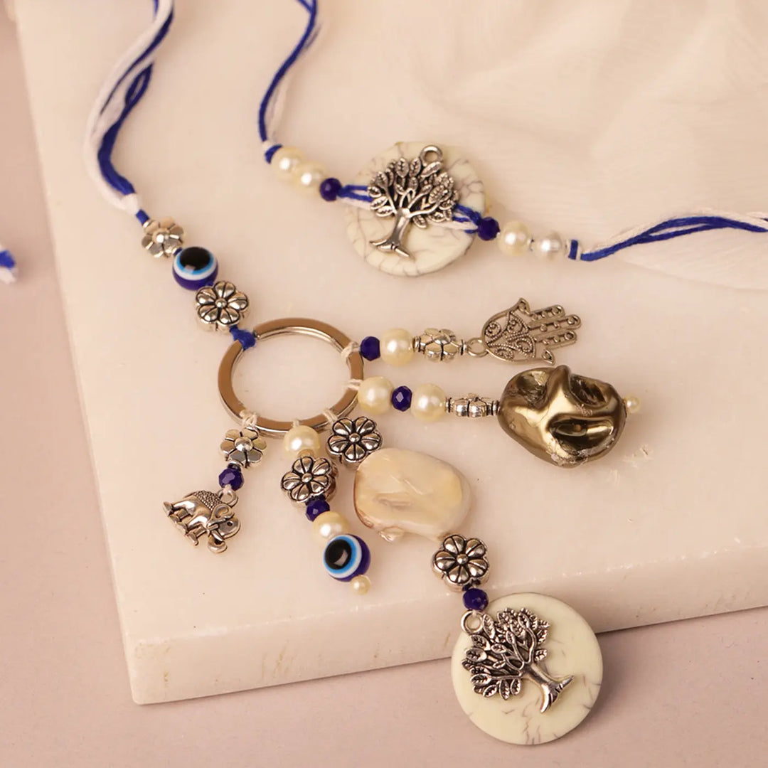Handmade Wishing Tree & Evil Eye Bhaiya Bhabhi Rakhi With Roli Chawal | Set Of 2