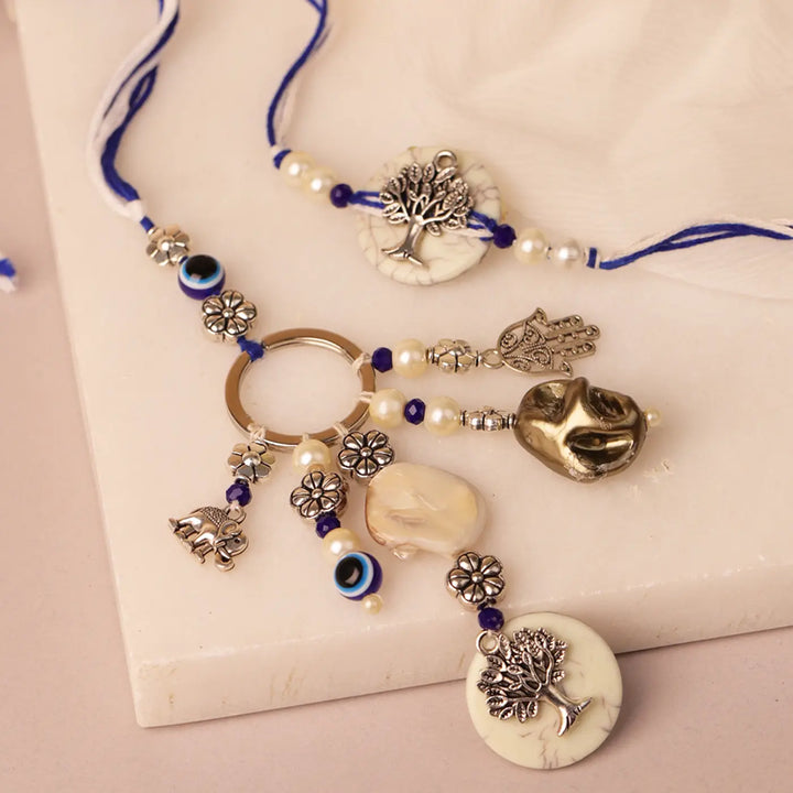 Handmade Wishing Tree & Evil Eye Bhaiya Bhabhi Rakhi With Roli Chawal | Set Of 2