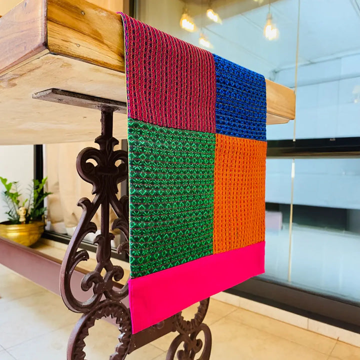 Handmade Colorful Geometry Design Khunn Fabric Cotton Table Runner | 12 x 60 Inch