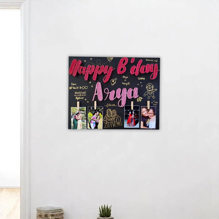 Photo Personalized Handmade String Art Birthday Theme MDF Wood Name Plate