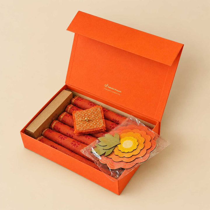 Orange Phulkari Diwali Table And Home Décor Small Gift Hamper For Festive Gifting