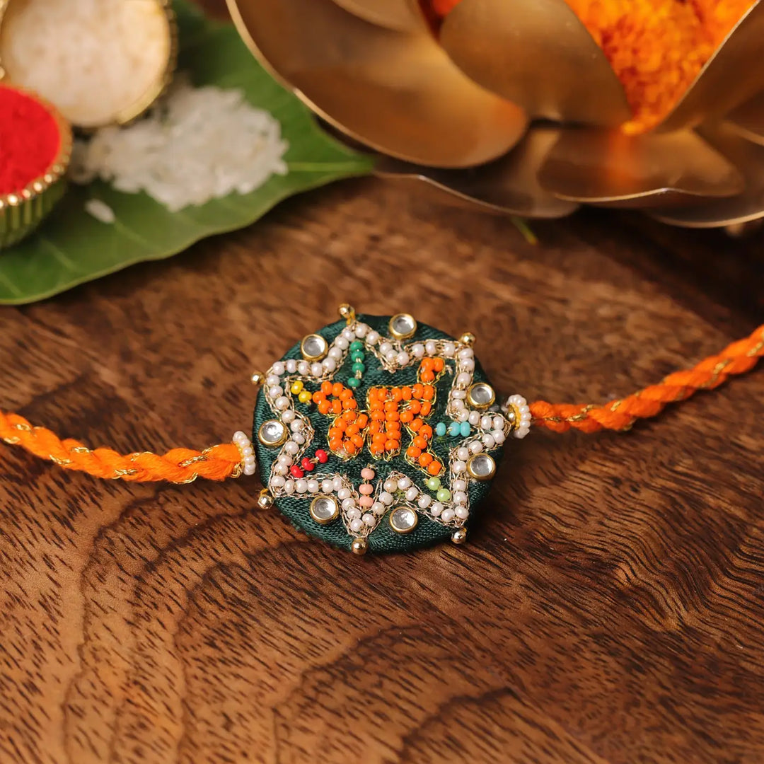 Handmade Beaded Bhai Rakhi With Roli Chawal