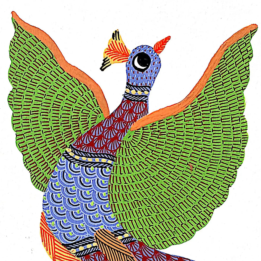 6 x 8 Inch | Dance of the Dawn | Original Hand painted Tribal Gond Art Painting | Acrylic Paints On Paper