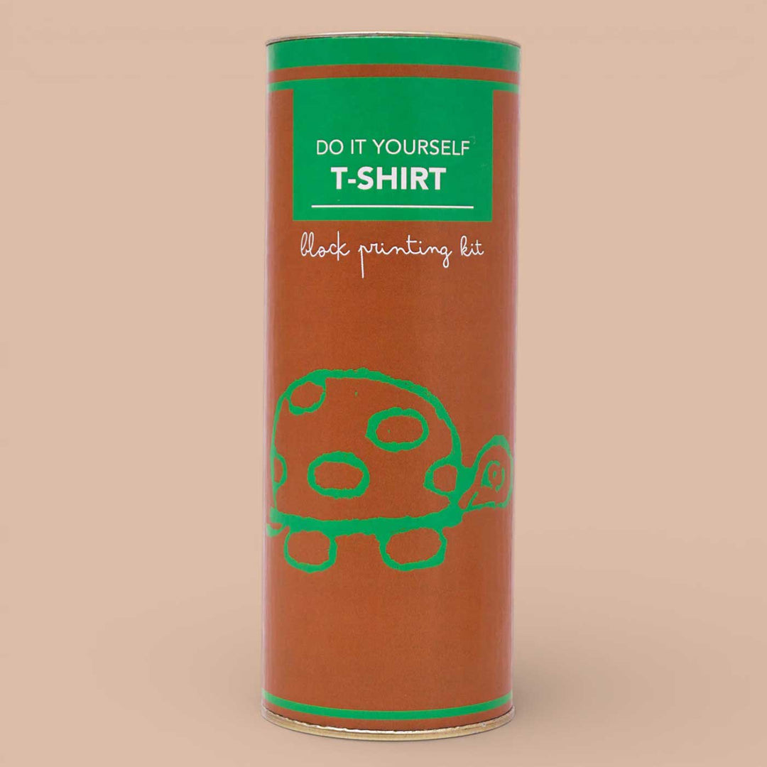 Turtle Design T-shirt Block Print DIY Kit | 1 White Cotton T-shirt, 1 Fabric Paint And 1 Wooden Block