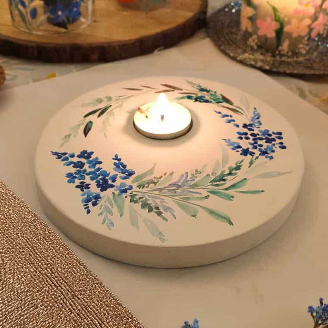 Hand Painted Floral MDF Wood Round Tealight Holder