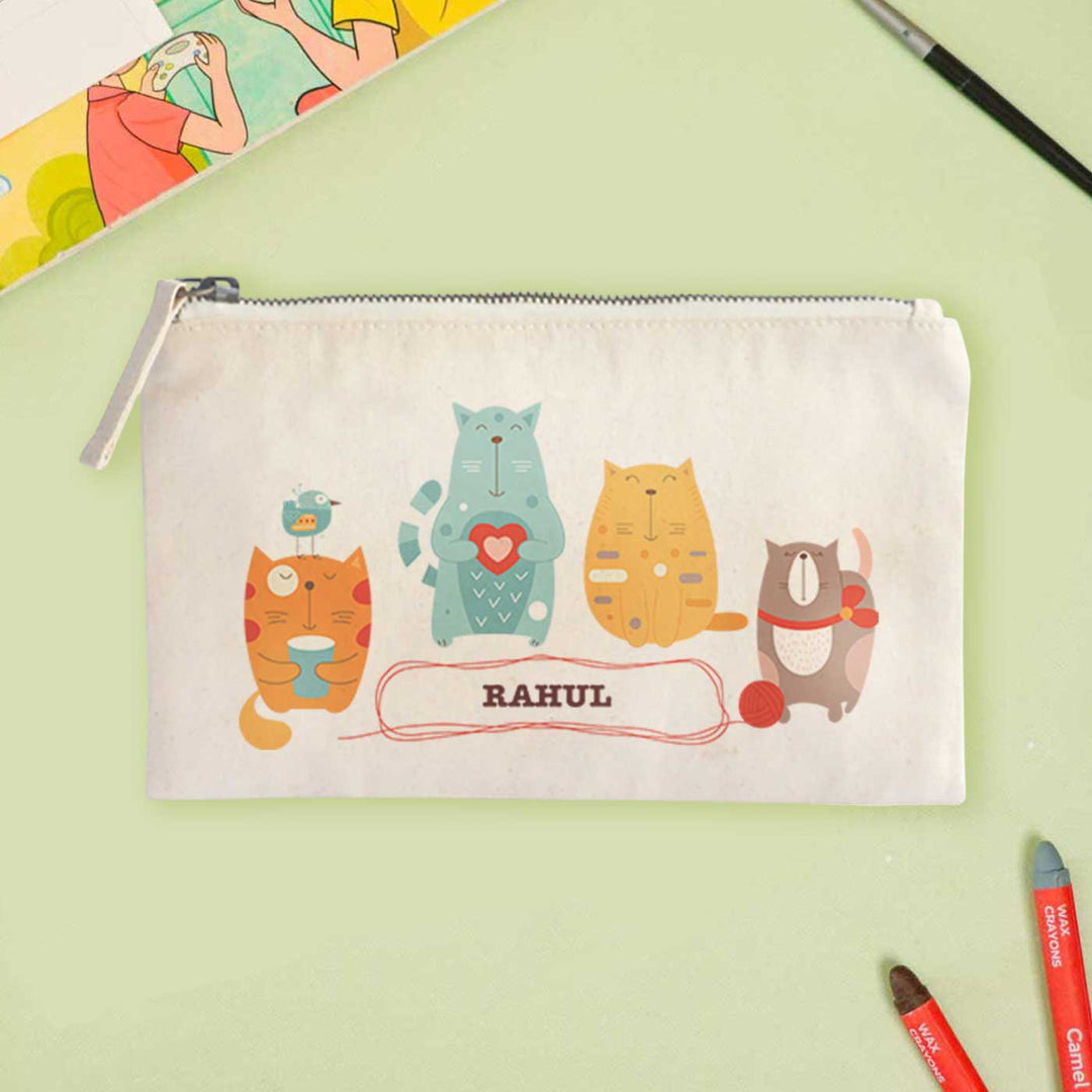 Personalized Kitty Cat Theme Cotton Pencil Pouch