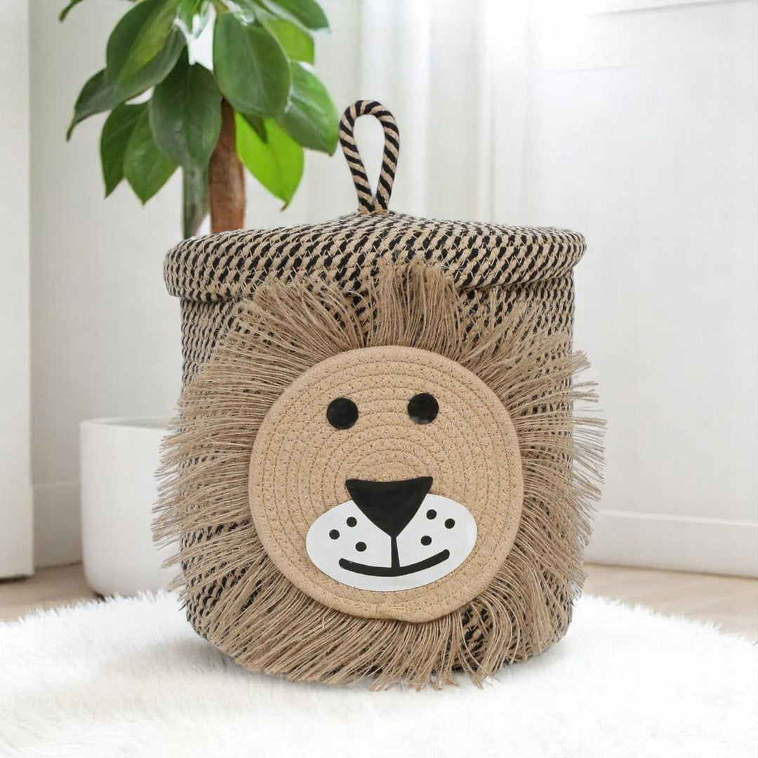 Handmade Coil Basketry Lion Theme Foldable Cotton Rope Basket for Kids