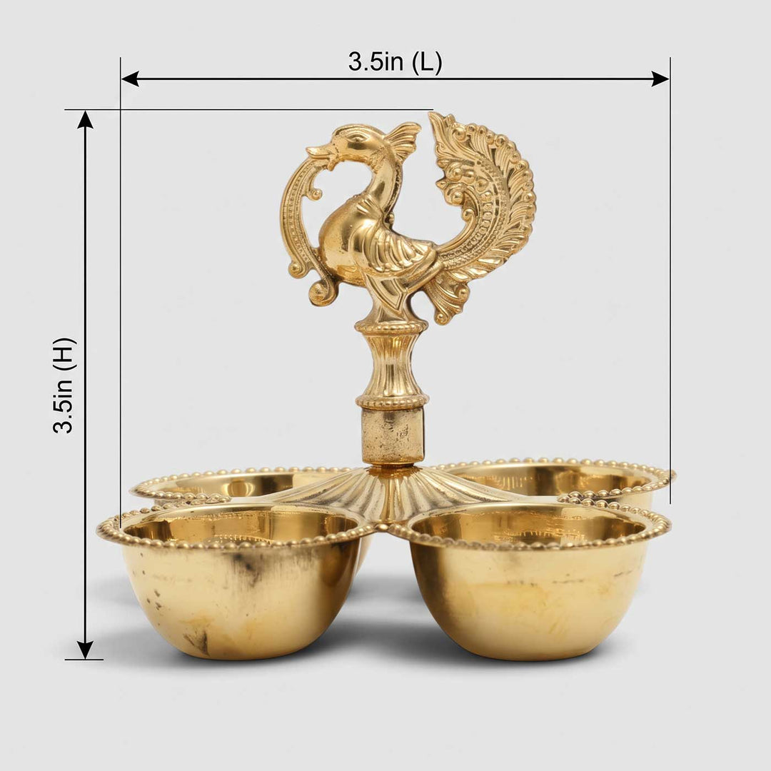 4-Wick Peacock Brass Oil Lamp With Stand For Festive Decor