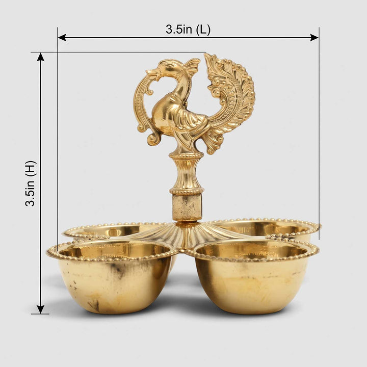 4-Wick Peacock Brass Oil Lamp With Stand For Festive Decor