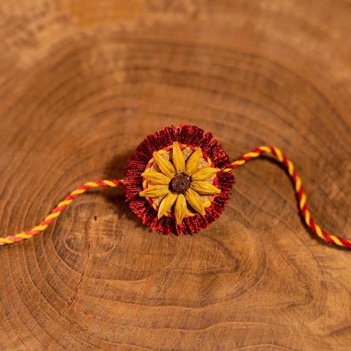 Plantable Surajmukhi Seed Rakhi With Cotton Mauli Thread & Wheat Grain For Brother