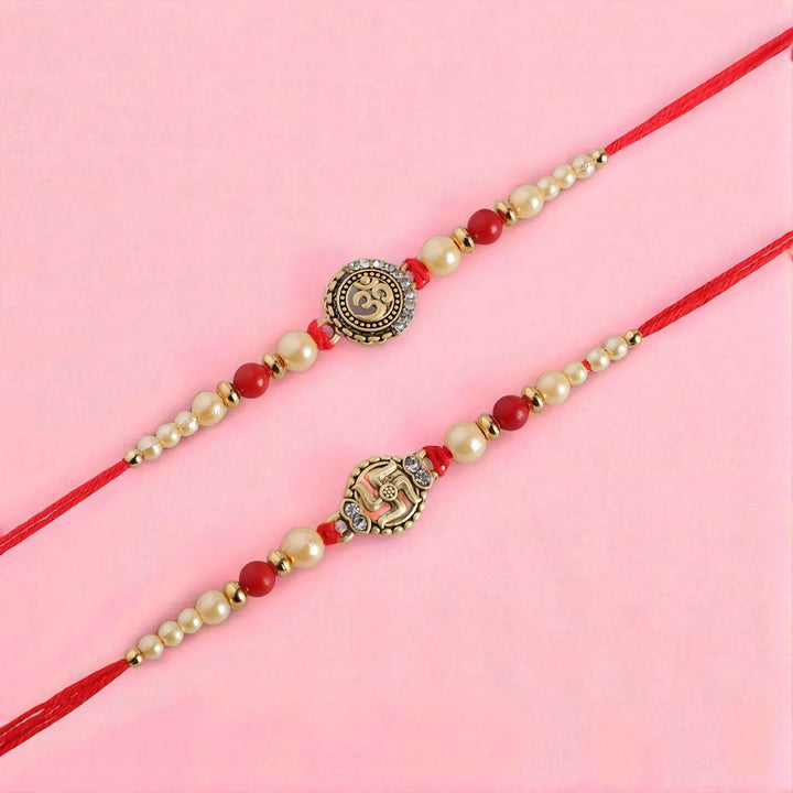 Handmade Swastik & Om Rakhi With Roli Chawal | Set Of 2
