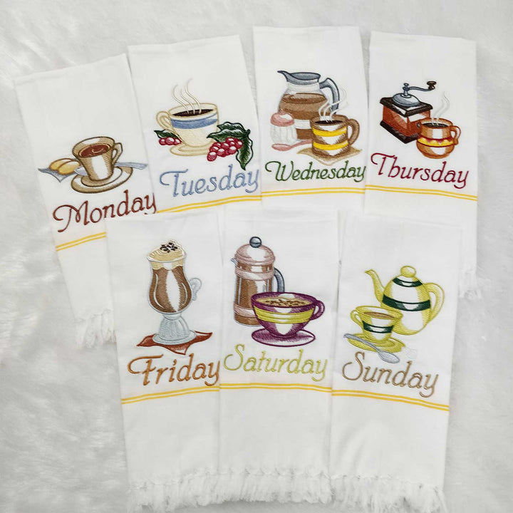 Personalized Embroidered Days In A Week Theme Cotton Napkins | Set Of 7
