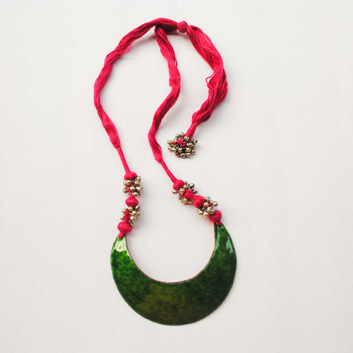 Handmade New Moon Shaped Ghungroo Copper Enamel Necklace