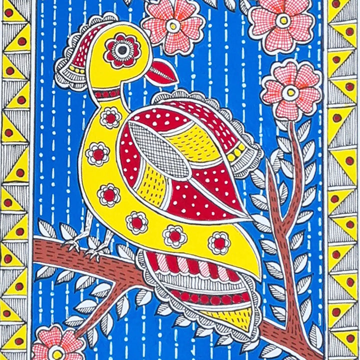 8 x 5 Inch | The Yellow Chirp | Original Hand Painted Madhubani Painting On Paper