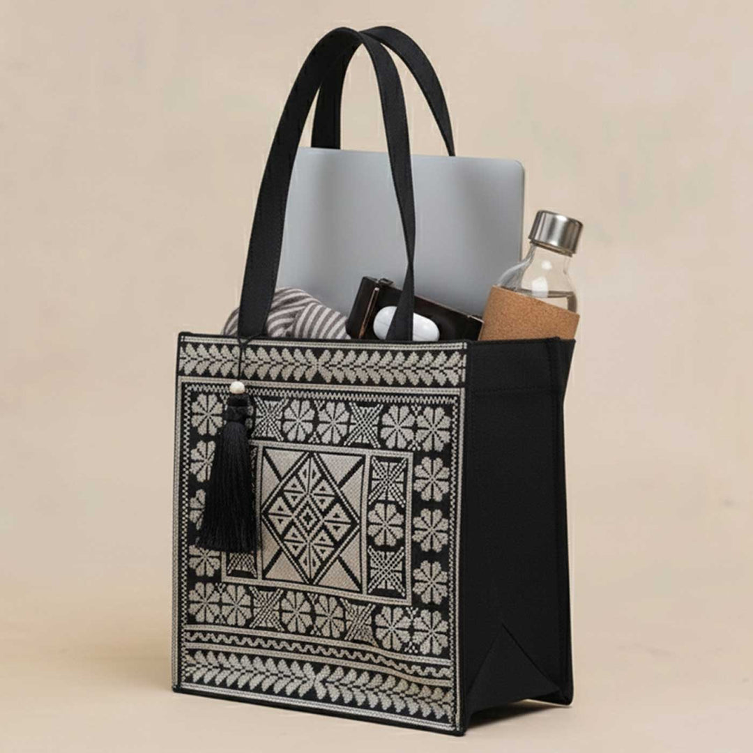 Monochrome Legacy Embroidered Work to Weekend Tote Bag