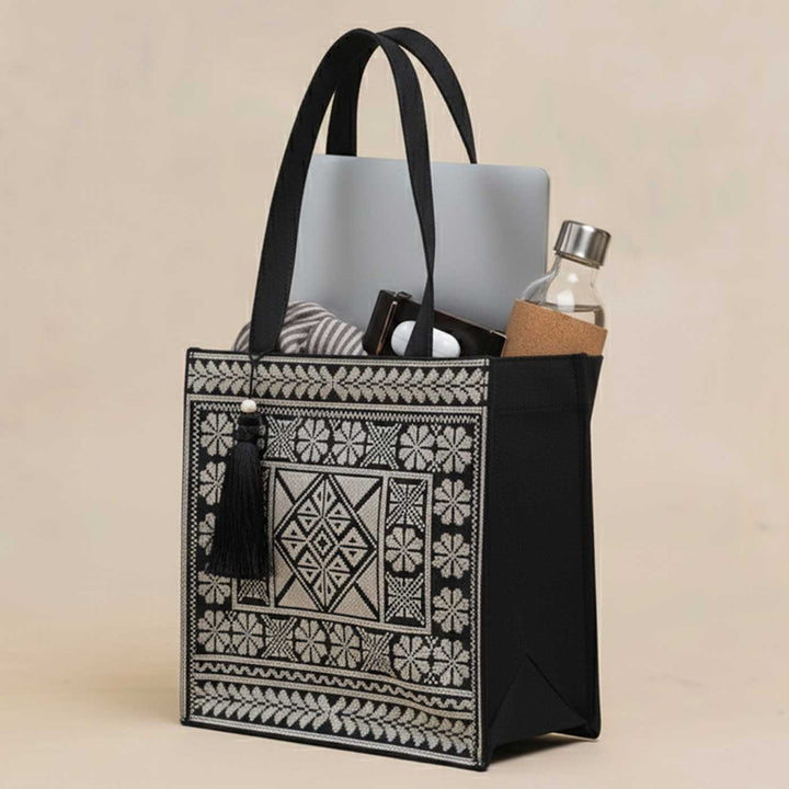 Monochrome Legacy Embroidered Work to Weekend Tote Bag
