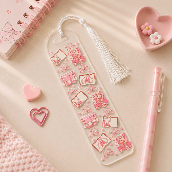 Gift Box Theme Handmade Acrylic Bookmark With Tassel For Book Lovers