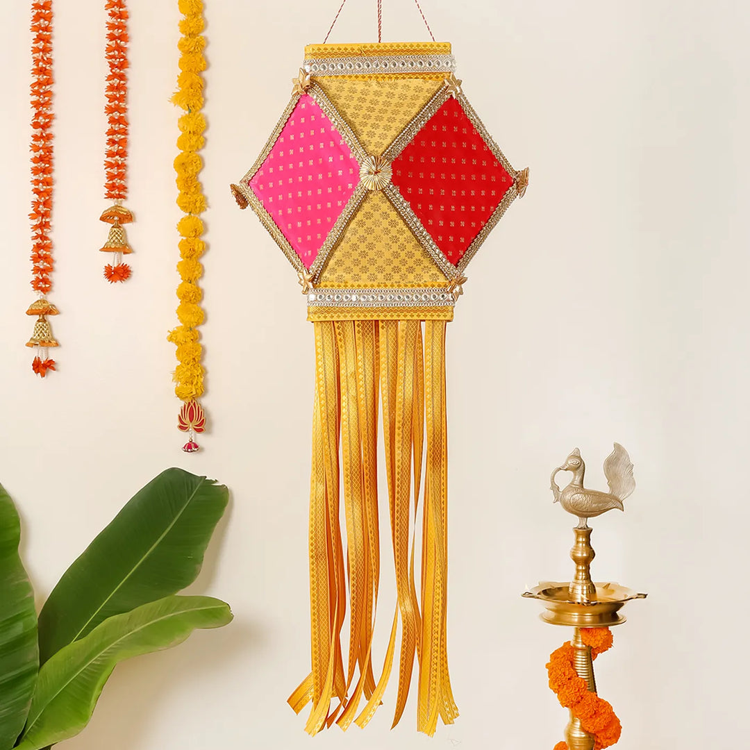 Handmade Decorative Pataka Premium Silk Akash Kandil/ Lantern With Zari Work