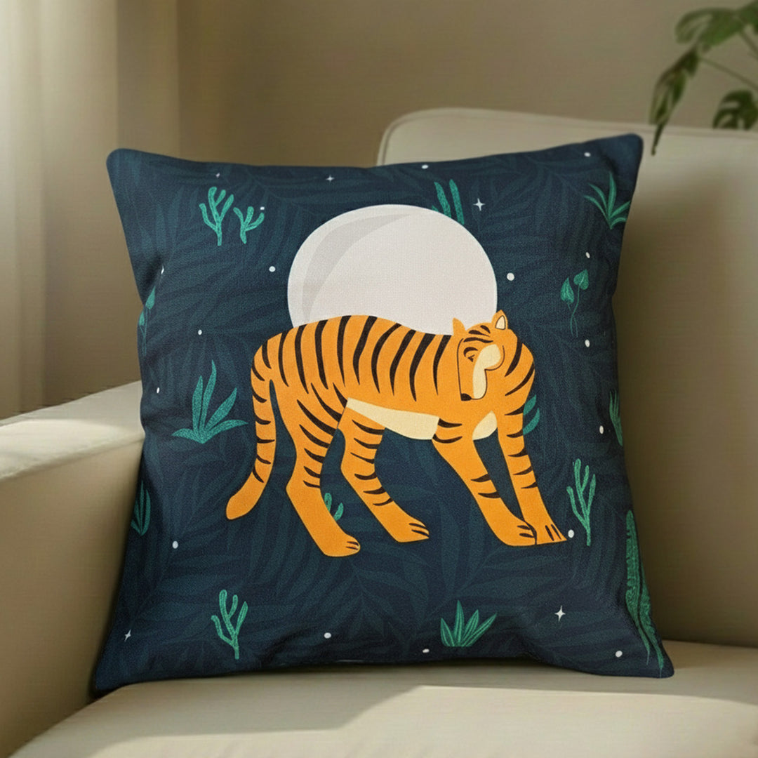 16 Inch | Printed Sundarban Mist Shy Tiger Cushion Cover