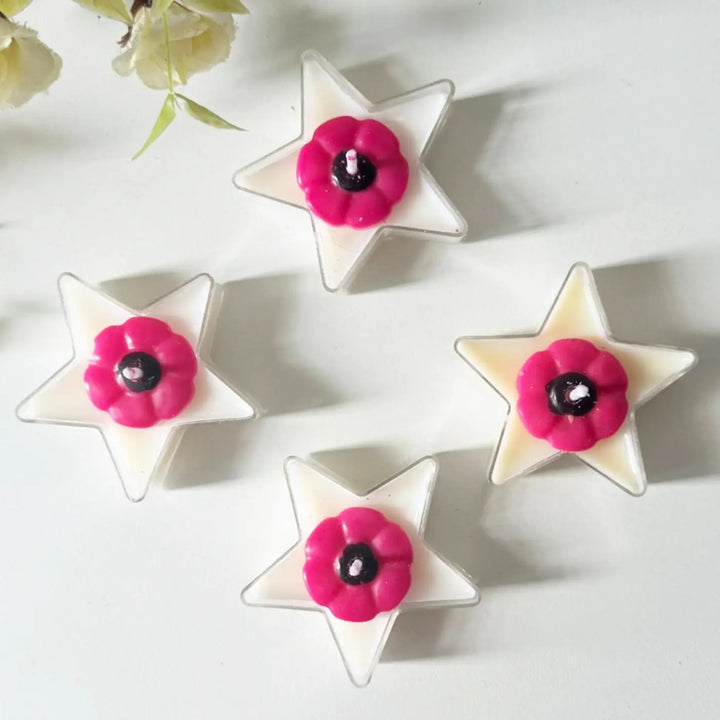 Handmade Pink Floral Star Shaped Soy Wax Candles | Set Of 4