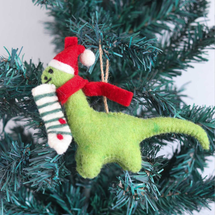 Merry Dino Felt Ornament For Christmas Tree Decoration