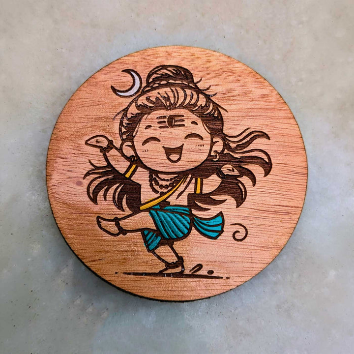 Engraved & Hand-Painted Dancing Lord Shiva Mahogany Wood Fridge Magnet