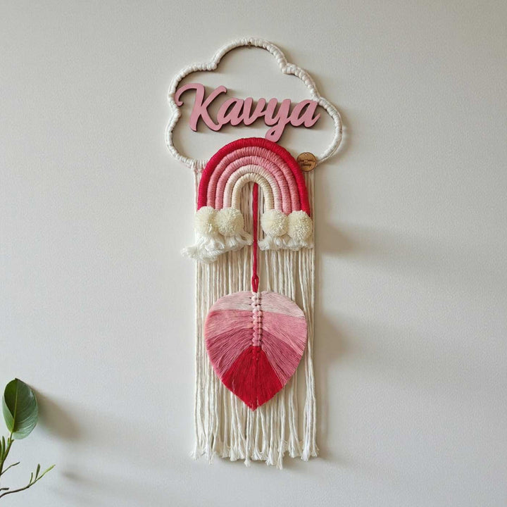 Personalized Macrame Pink Rainbow & Cloud Theme Kids Name Plate