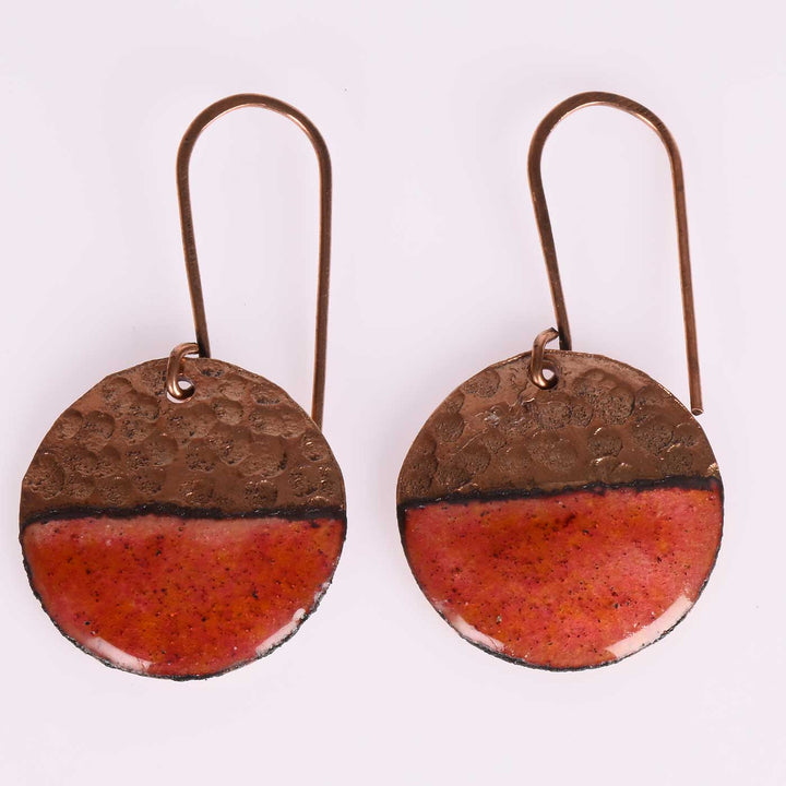 Handmade Half Moon Shaped Copper Enamel Earrings