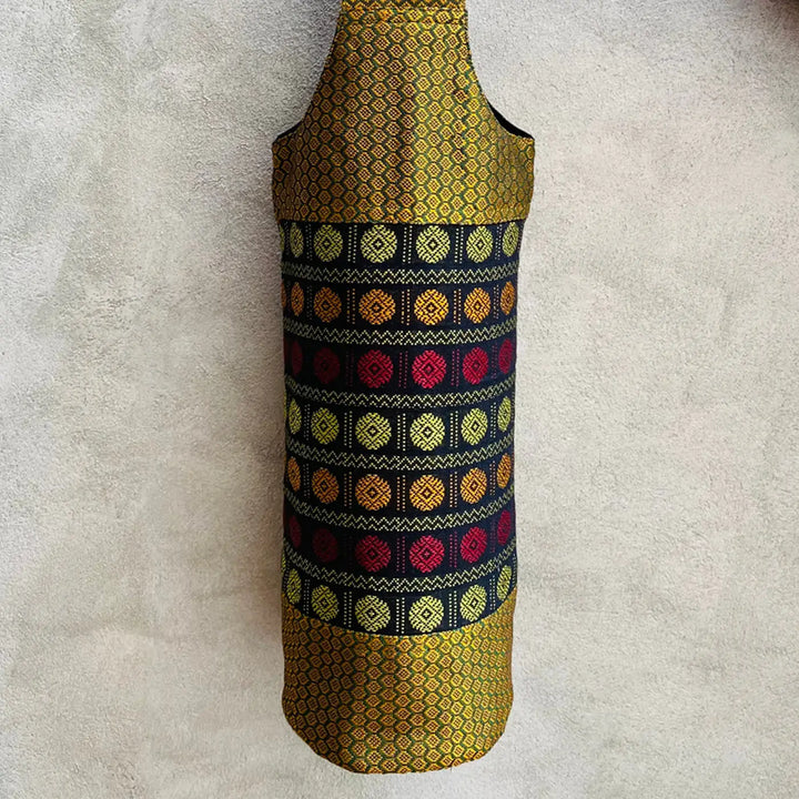 Handmade Gold And Multicolor Floral Khunn Fabric Cotton Bottle Holder