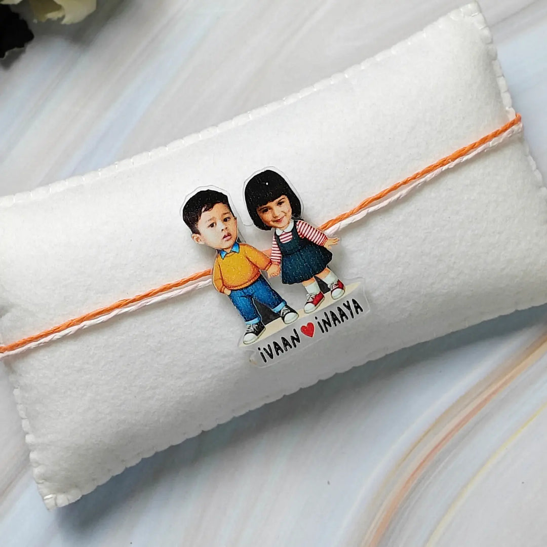 Photo Personalized Reusable Caricature Cute Sibling Theme Acrylic Kids Rakhi