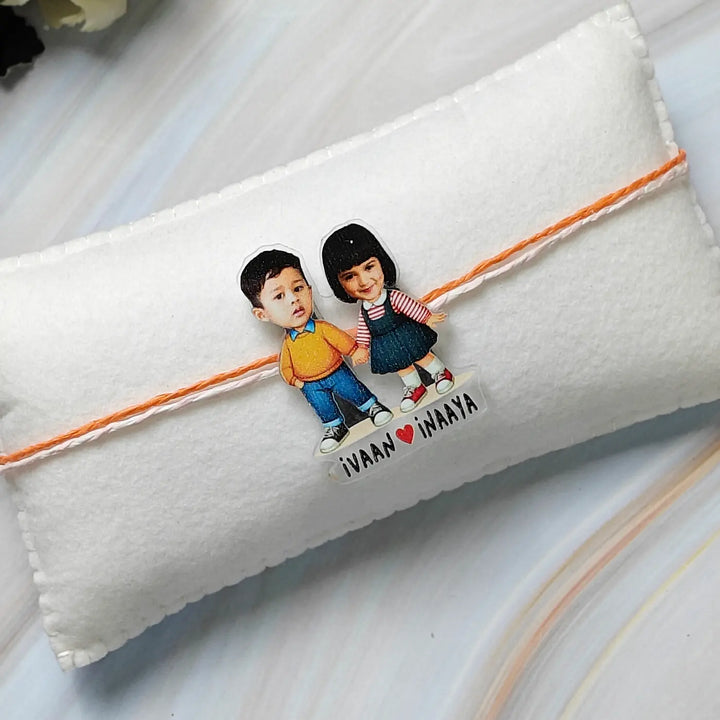 Photo Personalized Reusable Caricature Cute Sibling Theme Acrylic Kids Rakhi
