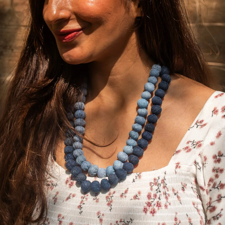 Upcycled Hand Embroidered Denim Tarini Eco-Friendly Necklace