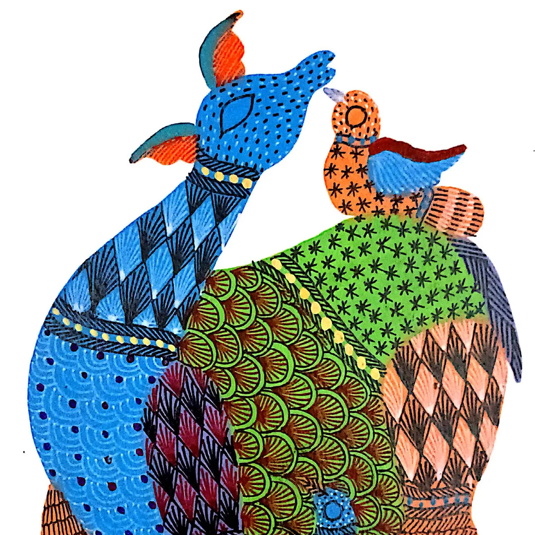 6 x 8 Inch | Harmony in the Wild | Original Hand painted Tribal Gond Art Painting | Acrylic Paints On Paper