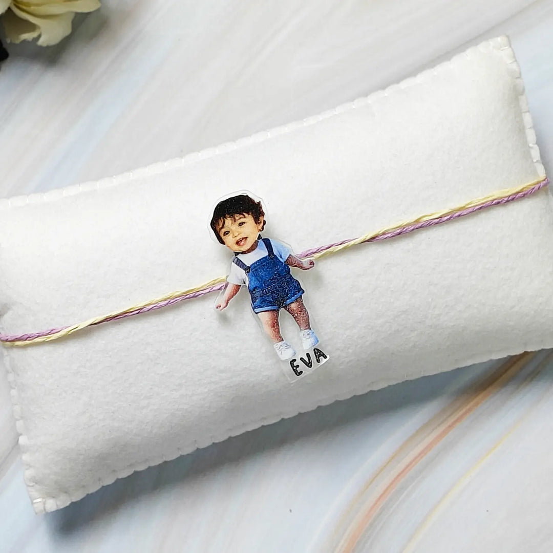 Photo Personalized Reusable Caricature Playful Kid Theme Acrylic Rakhi