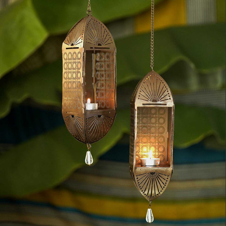 Handmade Mandir Iron Hanging Tealight Holder | Set Of 2