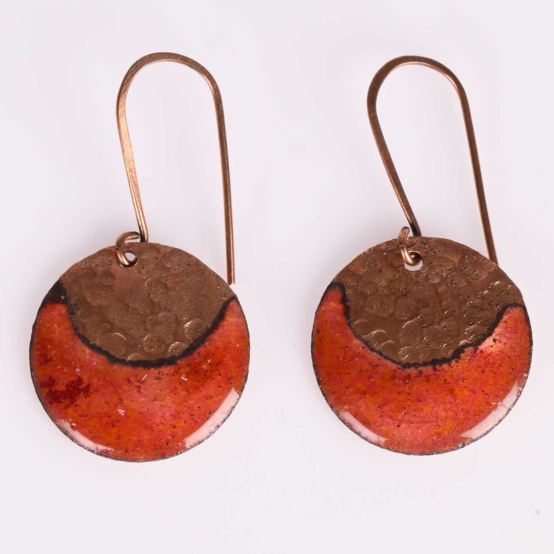 Handmade New Moon Shaped Copper Enamel Earrings