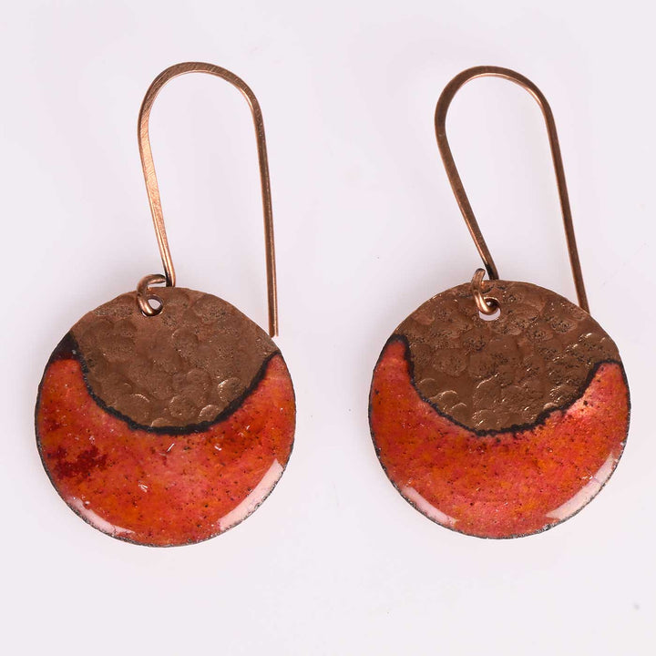 Handmade New Moon Shaped Copper Enamel Earrings