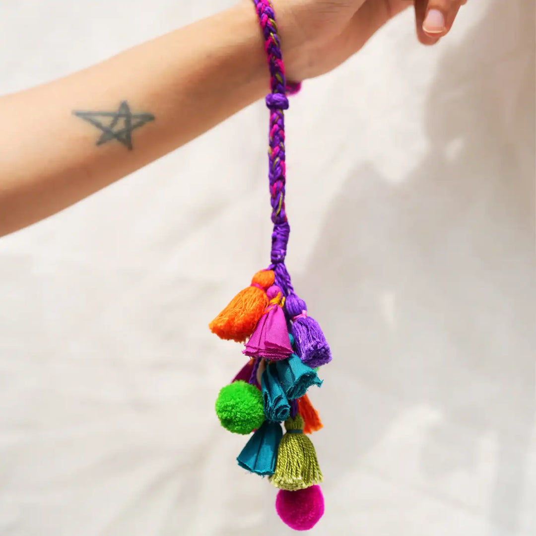 1 pc Lumba + Brass Thali Set | Premium Rangeela Pom Pom & Tassels Lumba with Roli Chawal