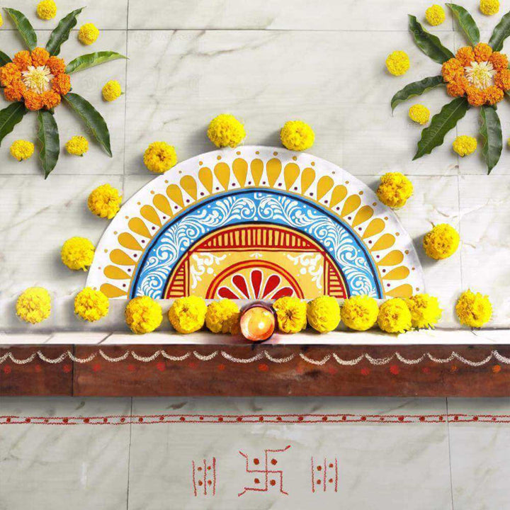 9.5 x 22.5 inch | Hand-Painted Saanjh Semicircle Canvas Reusable Rangoli Mat