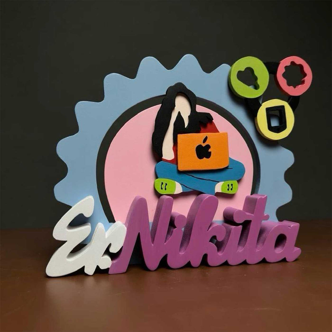 Personalized Green Software Engineer Mdf Wood Desk Name Plate - Front View on Table Surface
