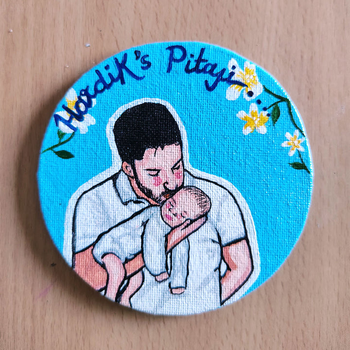 Photo Personalized Hand-Painted Dad And Son Canvas Fridge Magnet